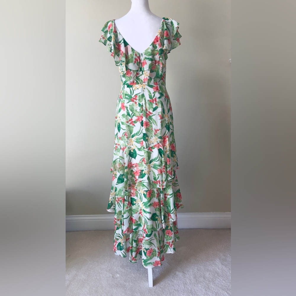 WAYF Chelsea Ruffle Tiered Tropical Floral Chiffon Lightweight Maxi Dress NWOT - Picture 5 of 7
